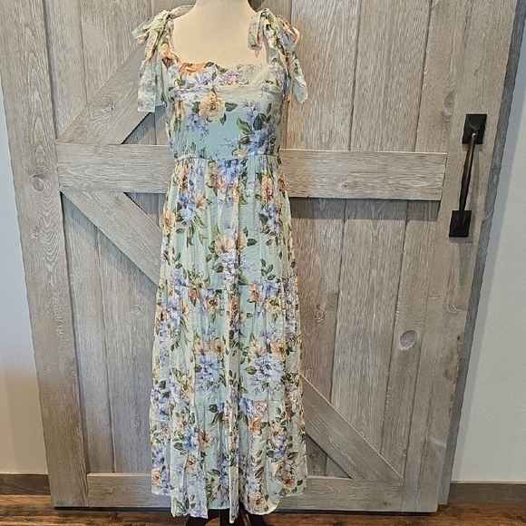 Floral Maxi Dress with Tie Straps - Picture 2 of 13
